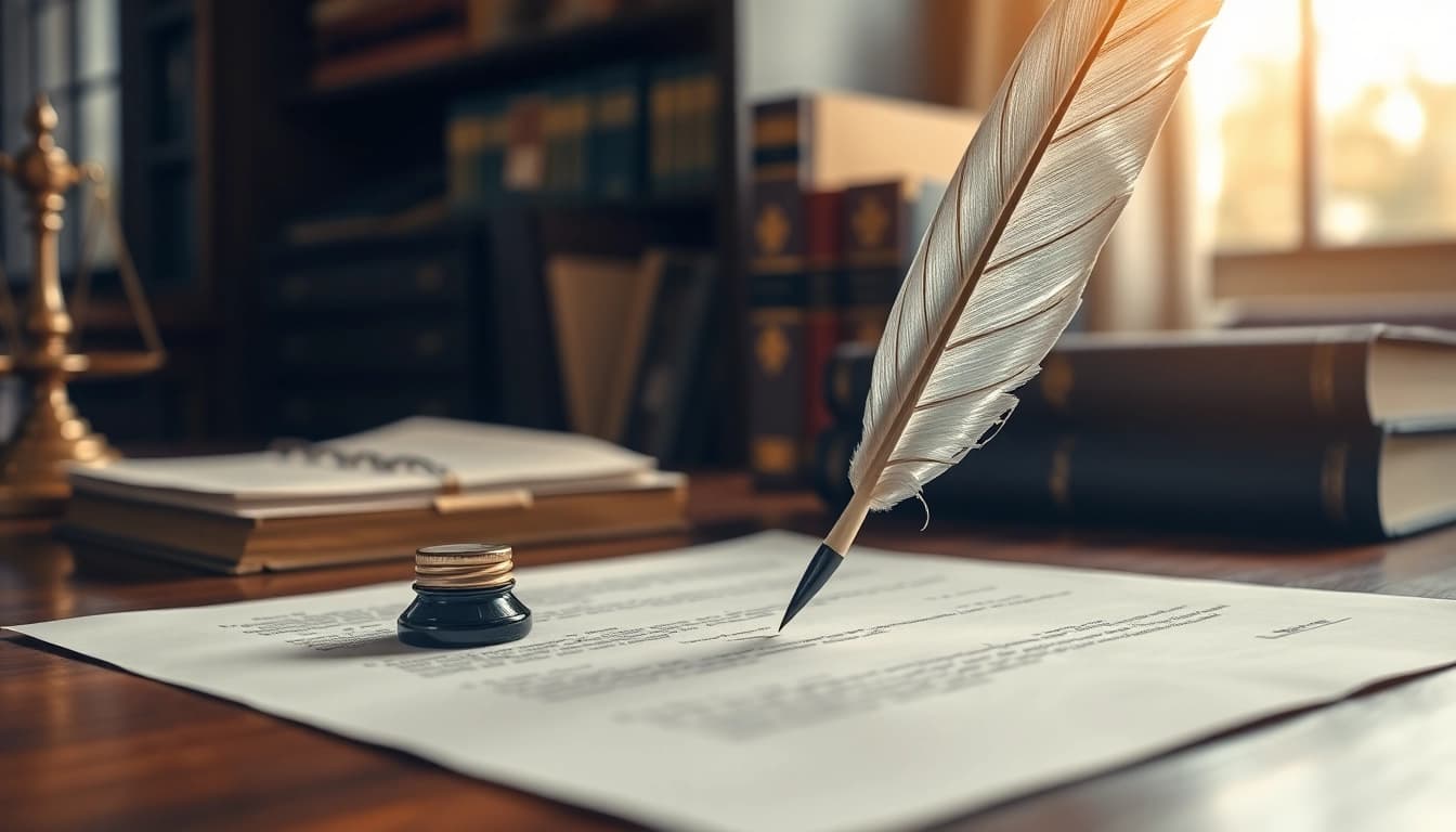 Enduring Guardian concept with legal document and quill on an elegant desk.