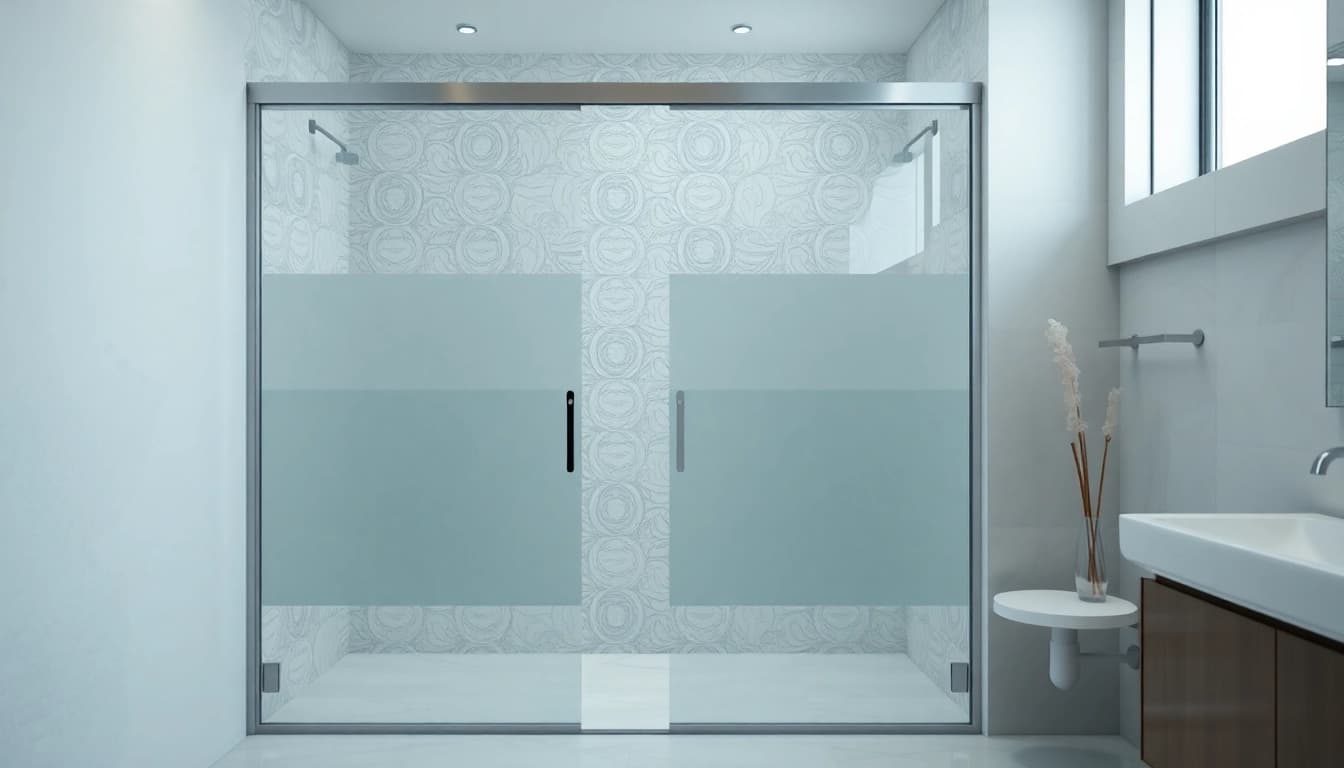 Elegant bathroom showcasing shower doors sliding, combining style and functionality in a serene setting.