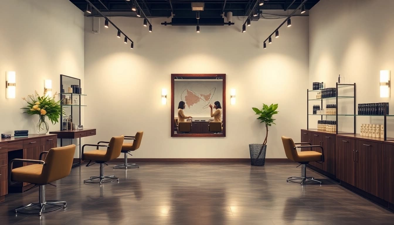 Aveda salon San Diego showcasing elegant interior with eco-friendly products.