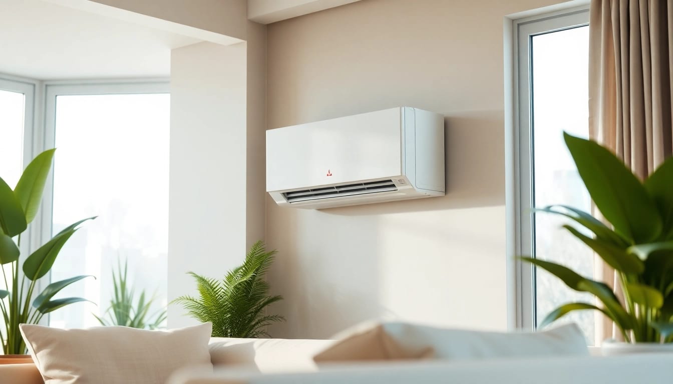 Showcase the Mitsubishi mini split AC unit blending seamlessly into a modern living space.