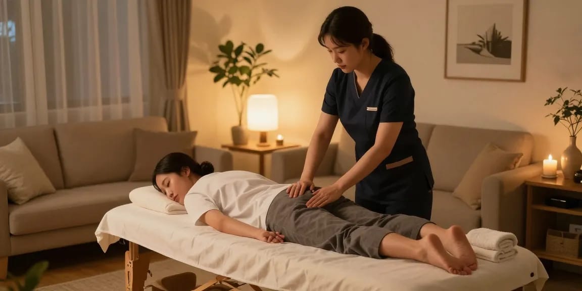Experience a luxurious 파주출장안마 session in a serene home environment with professional massage therapy.