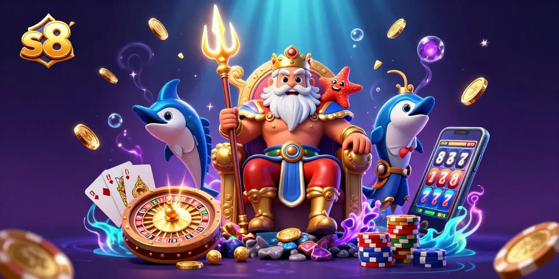Win big at s8 with Neptune and his samurai amidst flying coins and spinning roulette wheels.