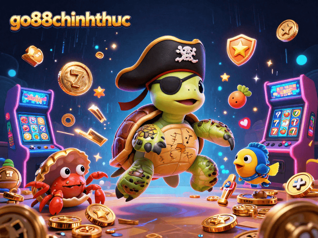 Experience the thrill of go88chinhthuc gaming with vibrant characters amidst colorful slot machines.