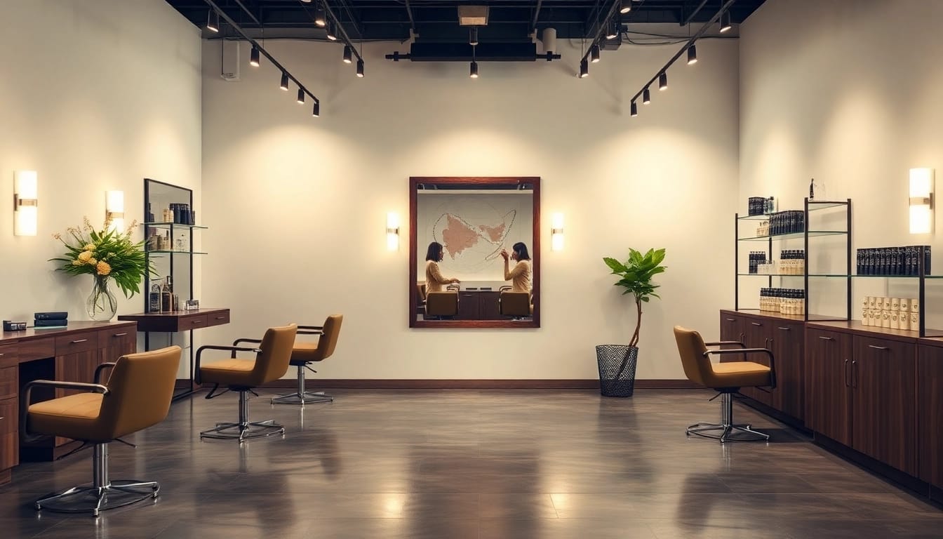 Aveda salon San Diego showcasing elegant interior with eco-friendly products.