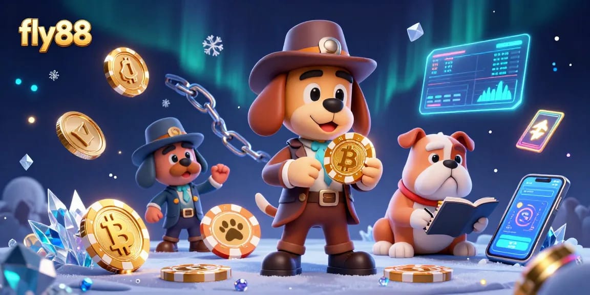 fly88 enhances the gaming experience with a 3D detective uncovering clues in a vibrant casino scene.
