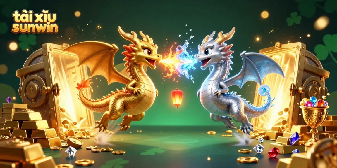 Engage with the thrilling world of tài xỉu sunwin as dragons battle amidst treasures and vibrant casino elements.
