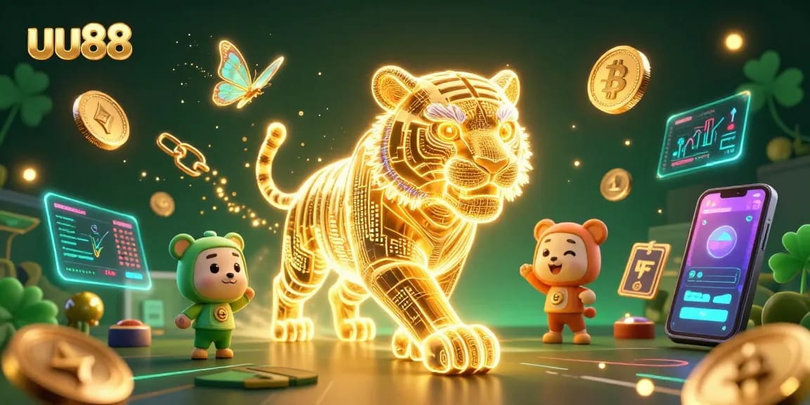 Experience the vibrant digital environment of uu88, where the golden tiger symbolizes thrilling victories in an engaging casino.
