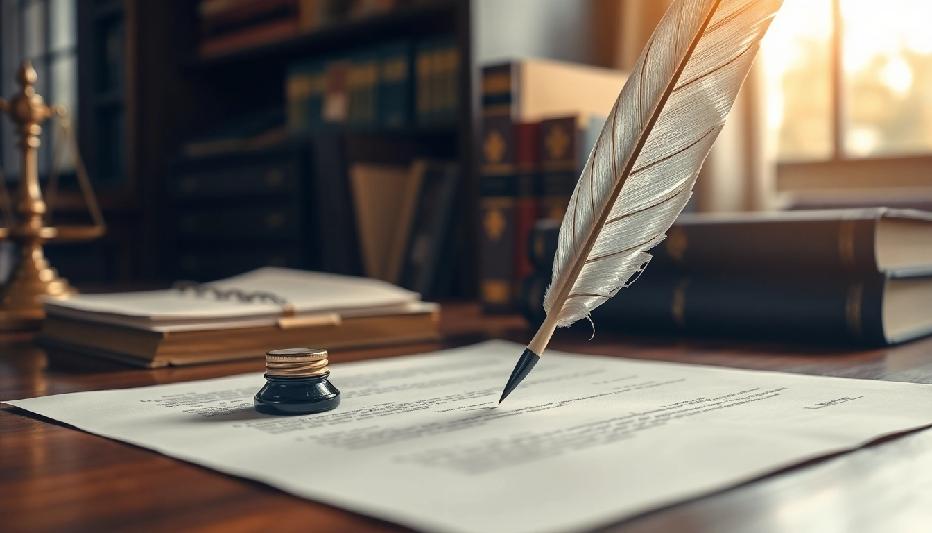 Enduring Guardian concept with legal document and quill on an elegant desk.