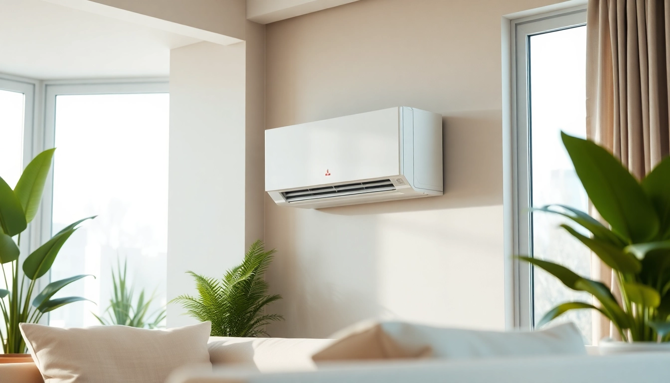 Showcase the Mitsubishi mini split AC unit blending seamlessly into a modern living space.