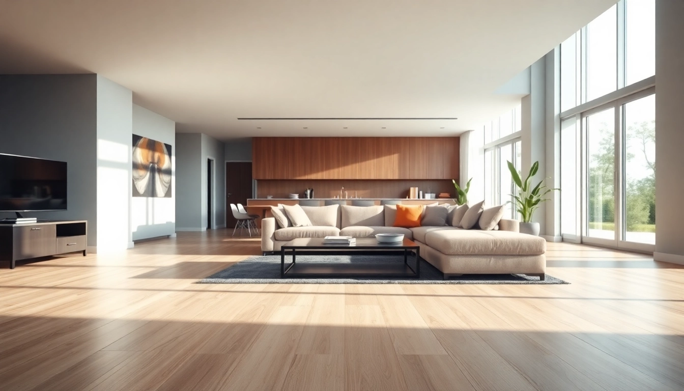 Elegant lvp floors showcased in a modern living room, enhancing its sleek design.