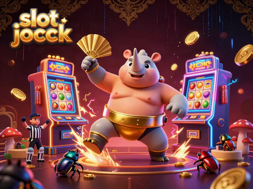 Menangkan slot jackpot saat 3D kartun belewa badak sumo bertarung di kasino digital.