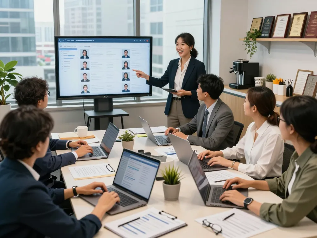 Team of recruiters collaborating in a vibrant office representing temp agencies connecting talent with opportunities