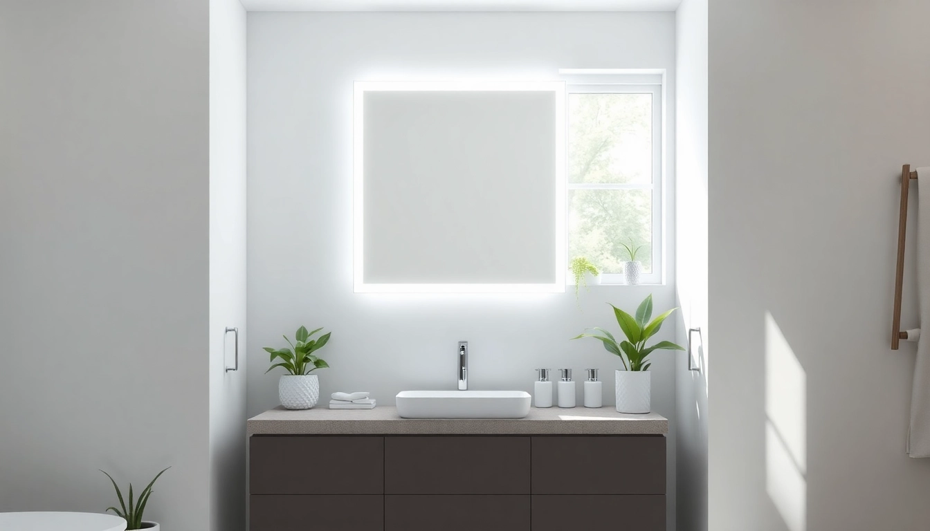 Reflective elegance of an elegant led mirror enhancing a modern bathroom ambiance.