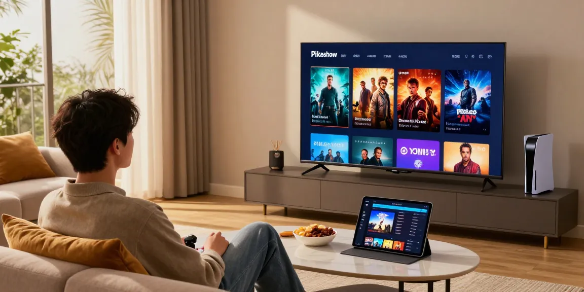 Pikashow APK displayed on smart TV during a cozy movie night