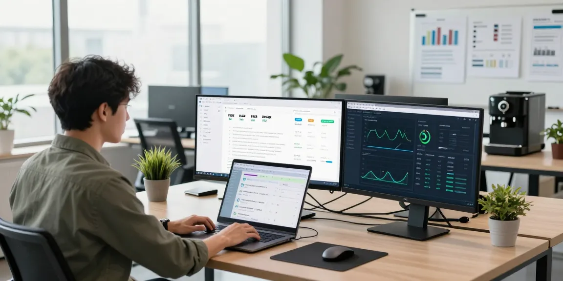 Efficient data analyst using proxy tools in a modern office space