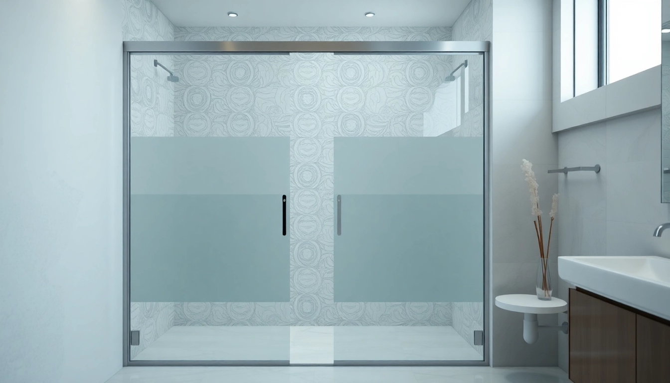 Elegant bathroom showcasing shower doors sliding, combining style and functionality in a serene setting.