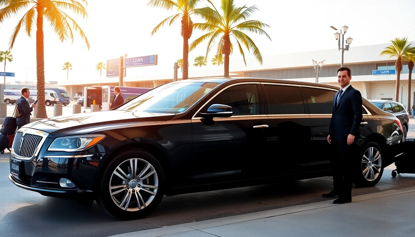 Hollywood Town Car and Limousine providing luxury vehicle pickup at LAX airport with a professional chauffeur.