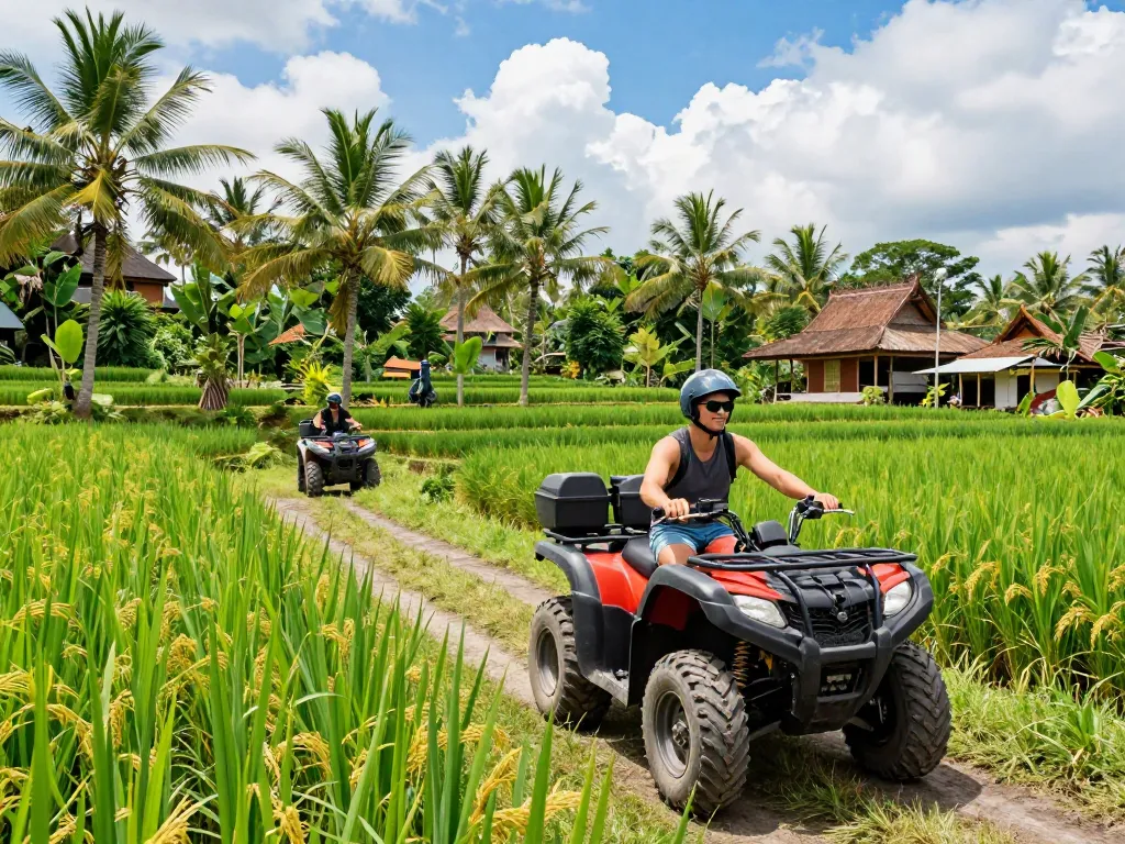 Experience the thrill and adventure of booking Bali tour packages while enjoying an ATV ride through lush landscapes.