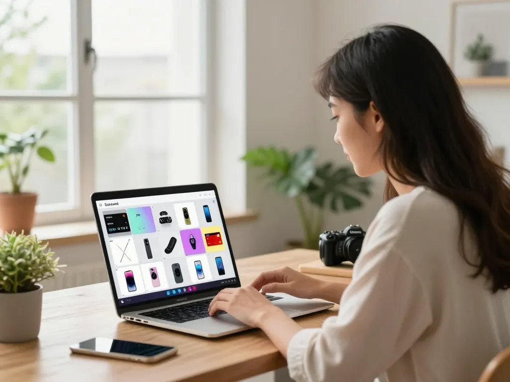 Ezzocards showcased in a modern e-commerce shopping scene with a woman browsing online.