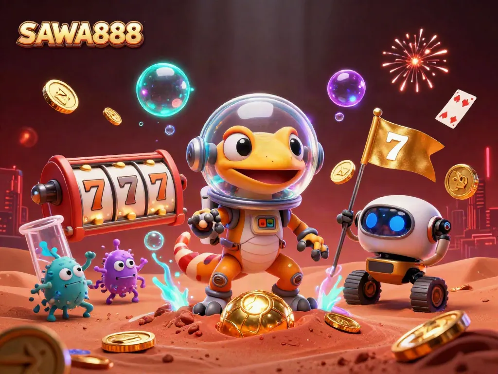 SAWA888 brings excitement with alien-themed casino adventures showcasing vibrant slot reels.