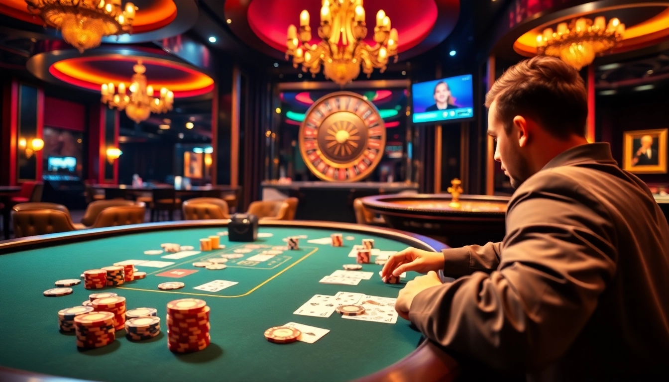Exciting poker game at a casino table, showcasing skills and strategy with https://f168.tools/ strategy insights.