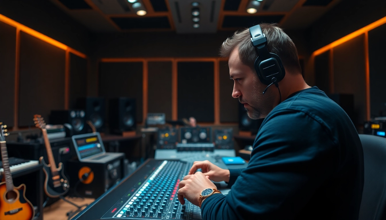A professional mastering session featuring online mastering techniques and audio equipment.