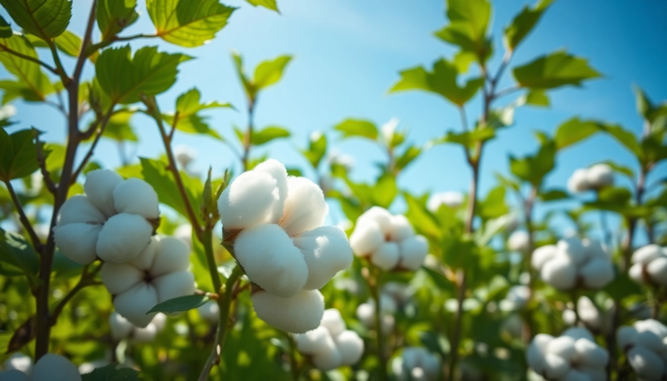 Katoenplanten met witte bollen in een zonovergoten veld, perfect voor landbouw en duurzaamheid.