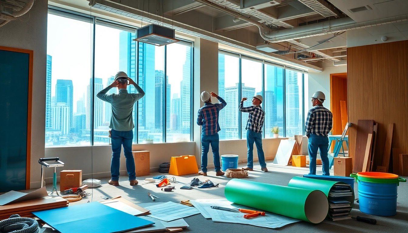 Commercial renovation company Austin transforming an office space with skilled workers and modern design elements.