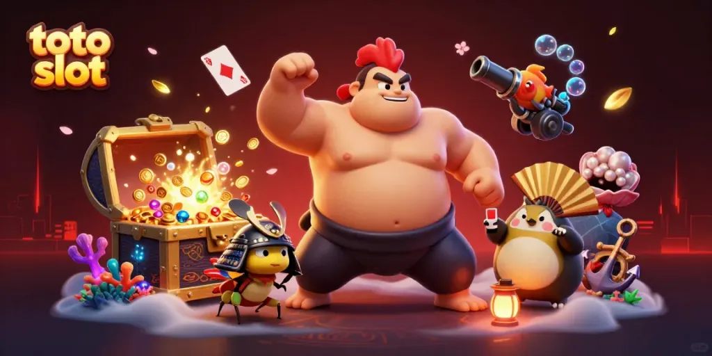 Toto slot carnival scene with cartoon characters summoning excitement in a vibrant atmosphere.