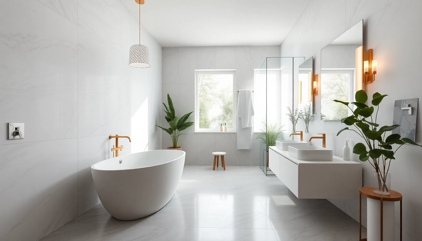 Stylish bathroom remodelling showcasing a luxurious bathtub and modern fixtures in natural light.
