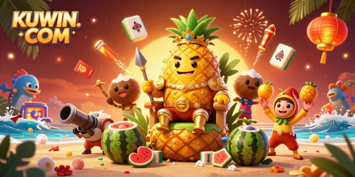 Experience the thrill of gameplay at KUWIN. COM with vibrant 3D casino illustration featuring characters and elements.