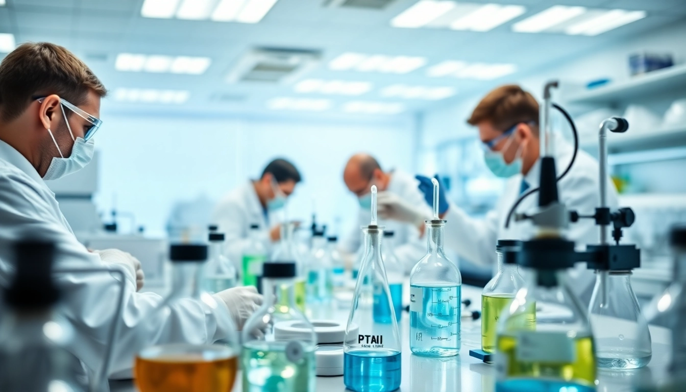 Engaging scientists at https://hydroresearchpeptides.com/ creating peptides in a professional lab setting.
