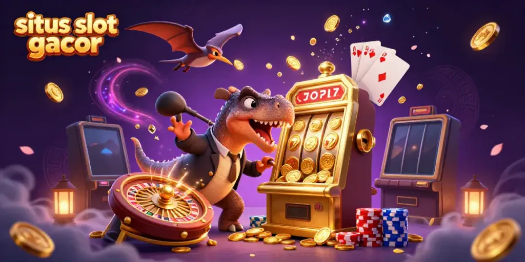 Experience the excitement of situs slot gacor as a pachycephalosaurus wins jackpots from a golden slot machine.