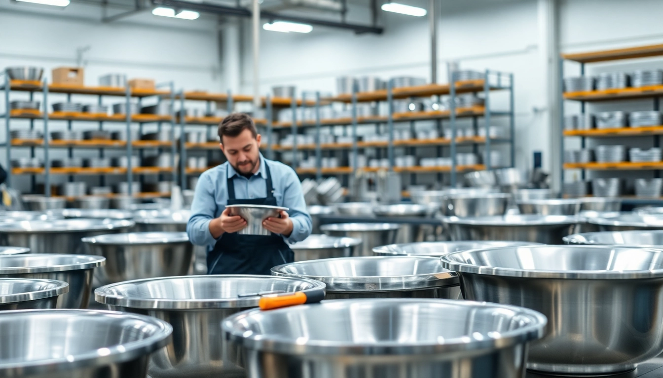 Inspecting high-quality stainless steel basin factory products in a modern setting.