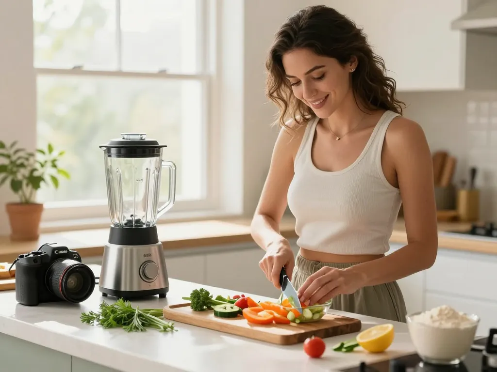 Healthy meal preparation scene illustrating solución efectiva para perder peso with fresh ingredients and a joyful cook.