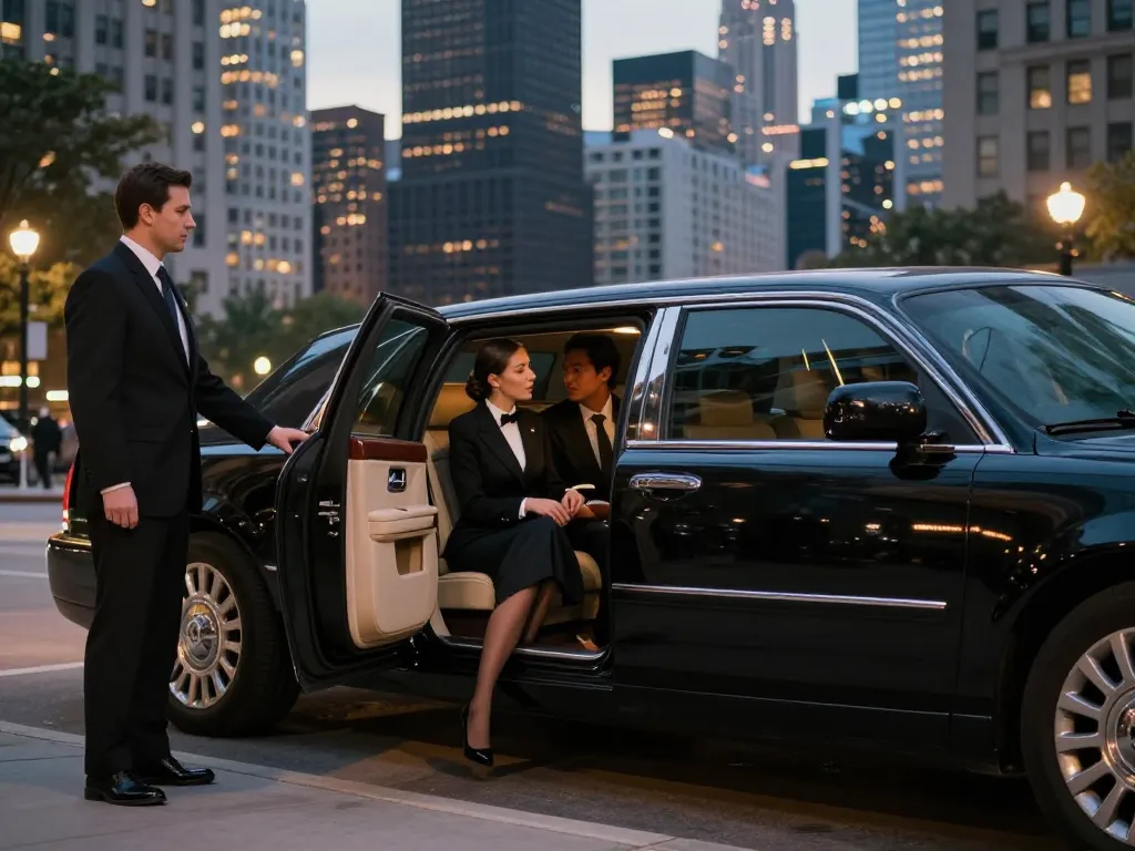Plainfield IL limousine service providing luxury transportation in Chicago with professional chauffeur and elegant Lincoln Continental.