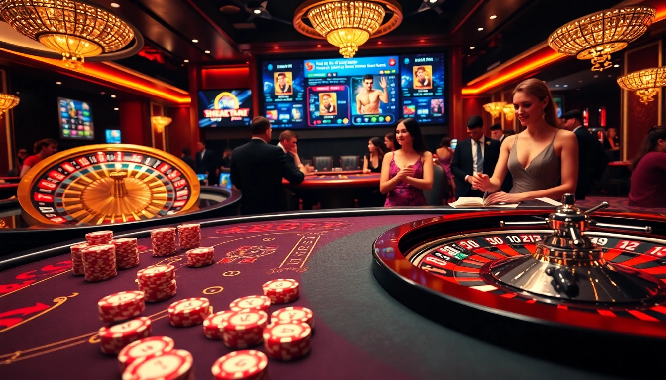 Experience thrilling gameplay at SHBET's high-stakes casino table surrounded by excitement and luxury.
