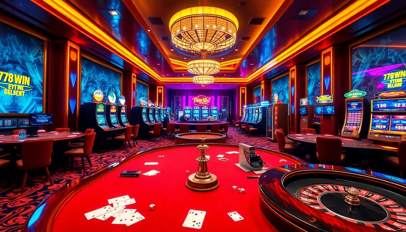 Exciting gaming action at 78Win Com showcasing casino tables and vibrant players.