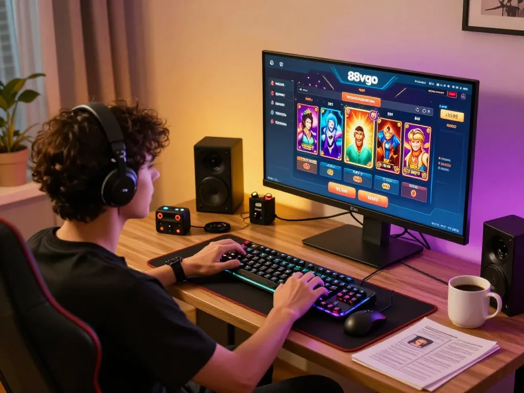 Engaging online gaming setup showcasing 88vvgo with a player immersed in casino games
