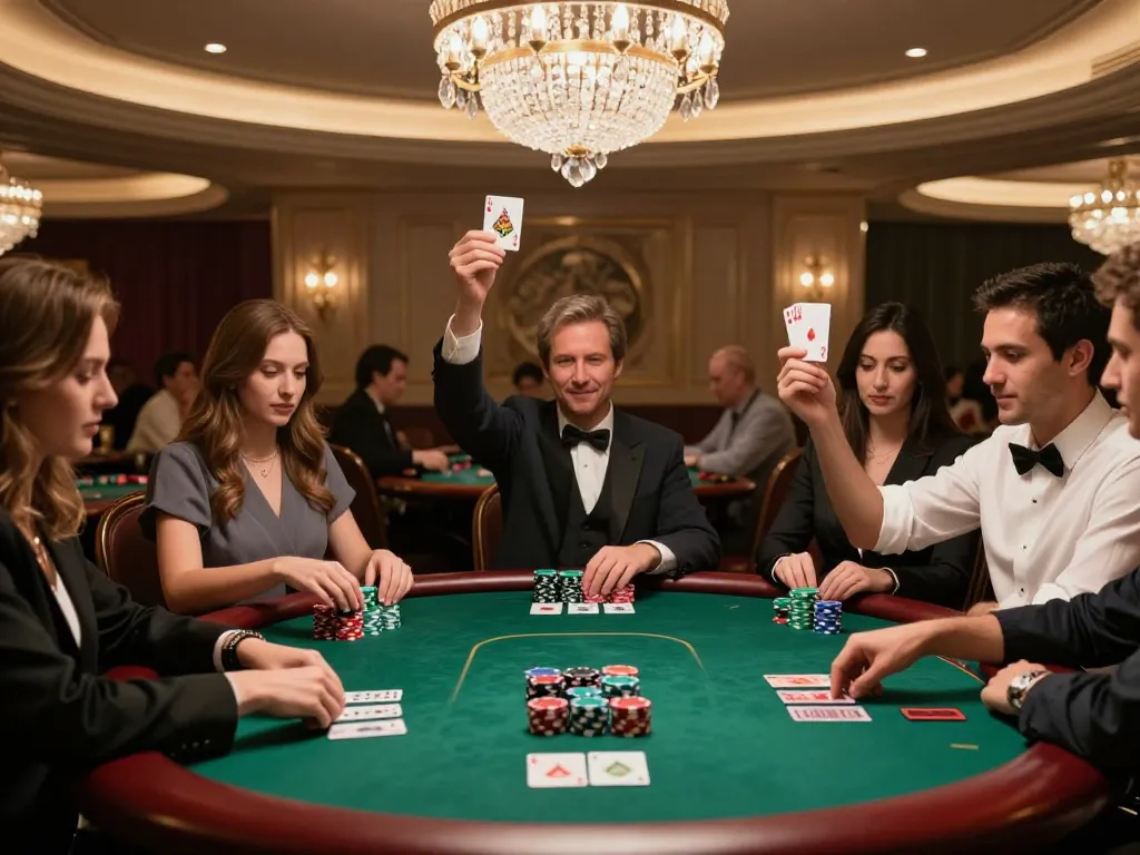 Players enjoying a thrilling poker game at LV88, surrounded by luxurious decor and colorful chips.