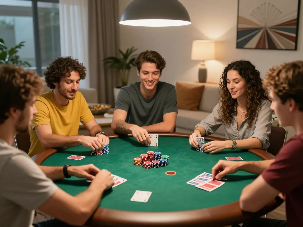 Engaged players enjoying a friendly poker game night with debet strategies in action.