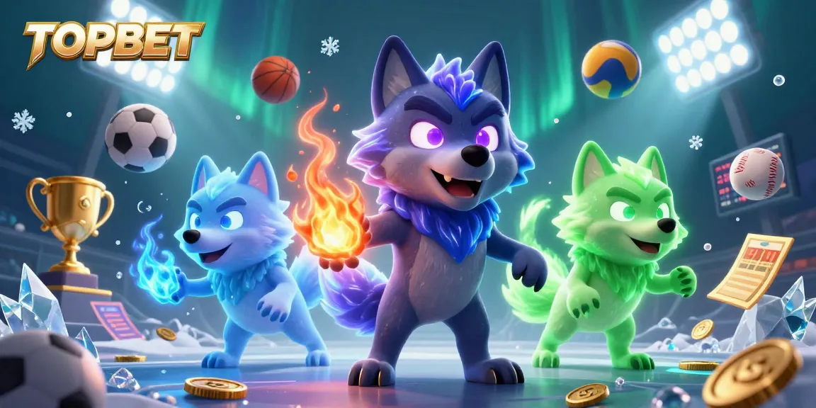 TOPBET showcases thrilling sports betting action with dynamic characters and vibrant casino elements.