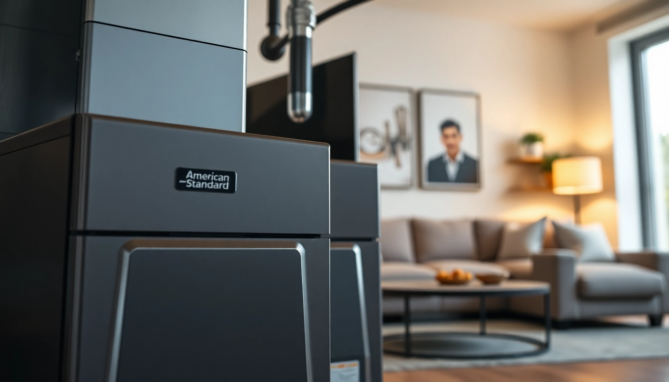 Showcase of an american standard furnace in a modern home setting with warm ambiance. related image