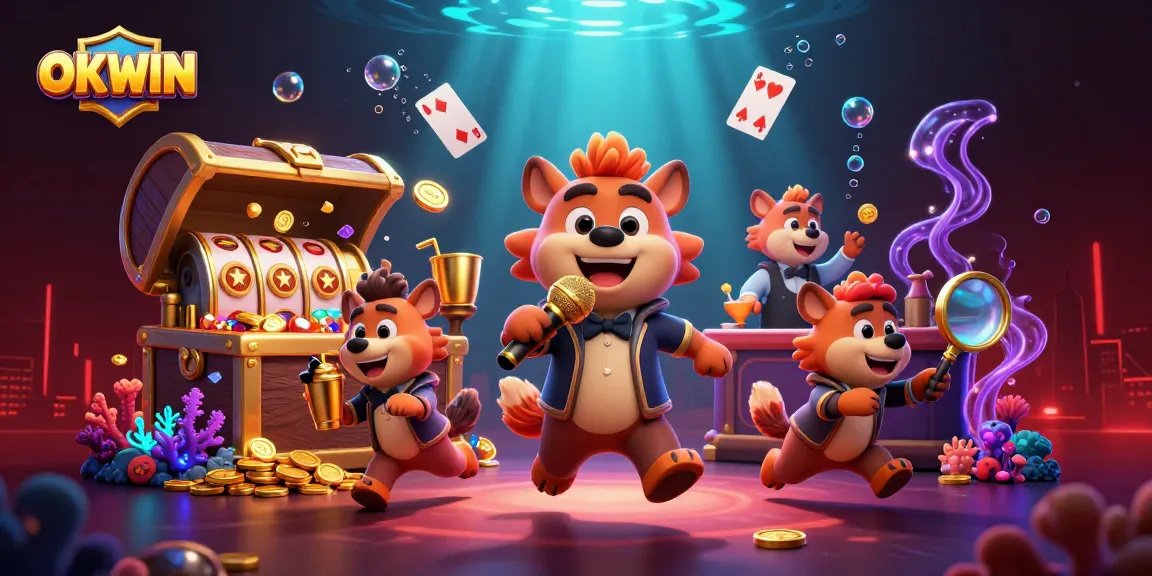 Experience the excitement of OKWIN's comedy casino with vibrant characters and dynamic gaming elements.