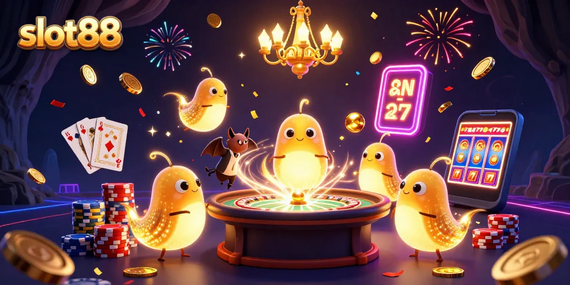 Experience thrilling slot88 games in this vibrant casino illustration filled with glowing details.