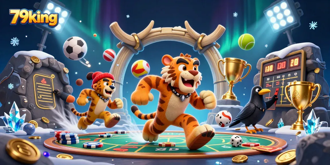 Experience the excitement of 79king with a vibrant scene featuring a caveman and tiger duo at a prehistoric casino.